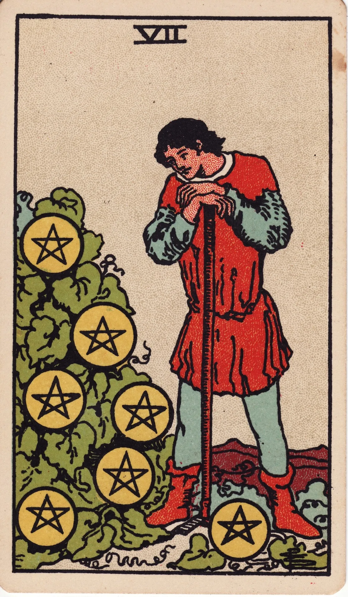 Seven of Pentacles — Rider-Waite tarot card