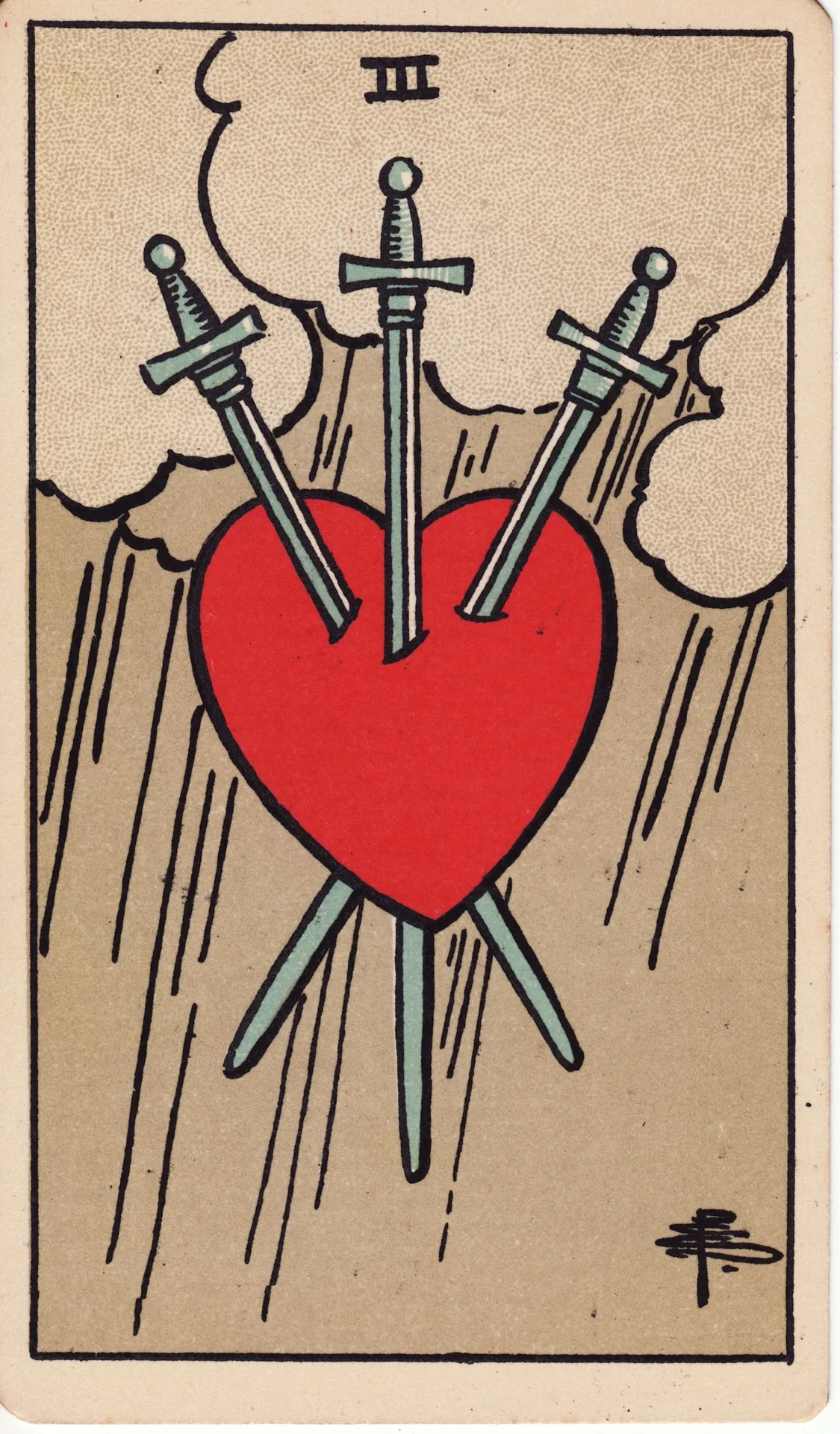 Three of Swords — Rider-Waite tarot card